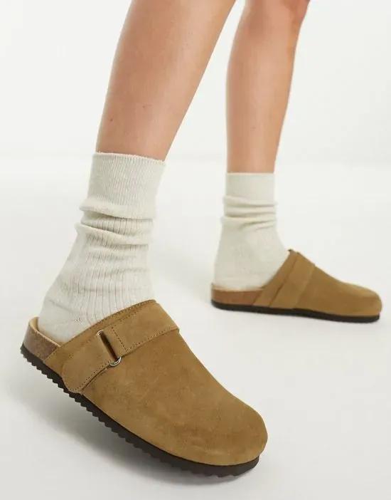 suede clog with buckle in brown