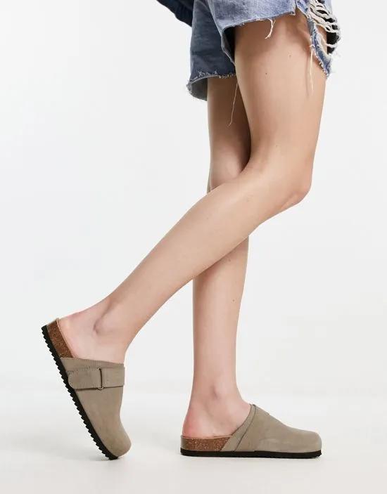 suede clogs with buckle in stone