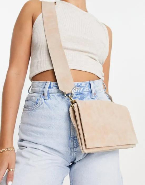 suede crossbody bag with detachable strap in beige
