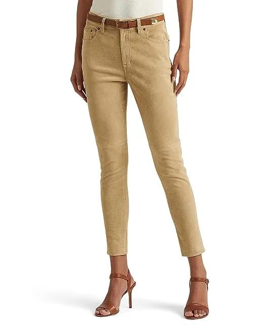Suede High-Rise Skinny Ankle Pants