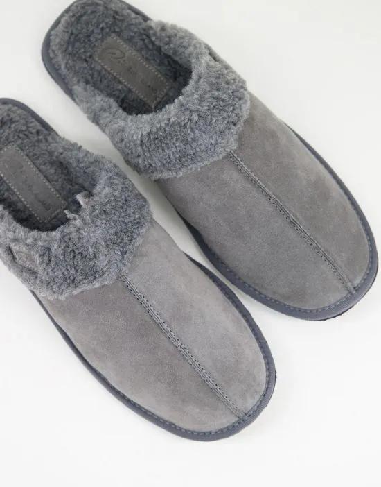 suede mules in gray