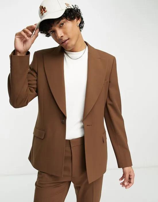 suit jacket with exaggerated lapel in brown