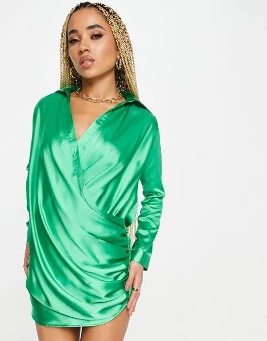 summer bright drape shirt mini dress in green