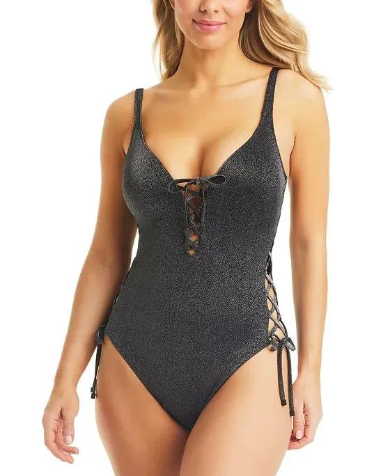 Summer Solids Lace-Up One-Piece Swimsuit, Created for Macy's