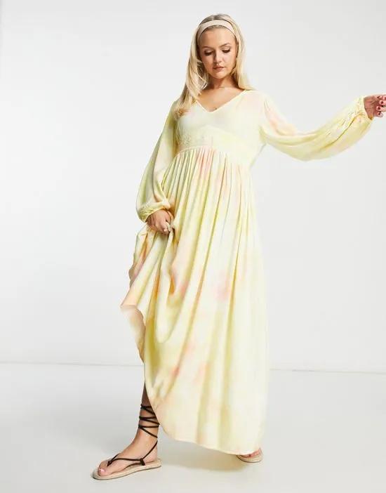 Sunsets By The Beach tie dye maxi dress in yellow