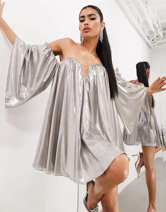 super full bandeau mini dress in metallic silver
