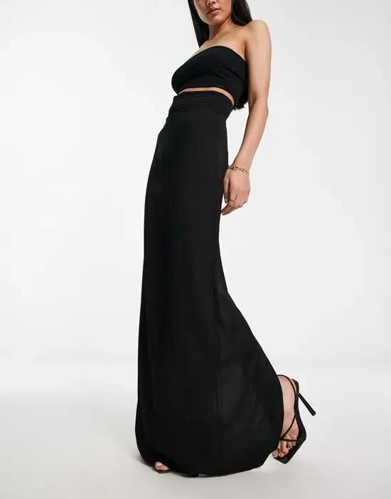 super high waist maxi pencil skirt with pleated waistband in black