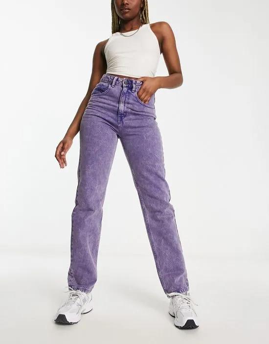 super high waist straight leg jeans in acid wash purple - part of a set