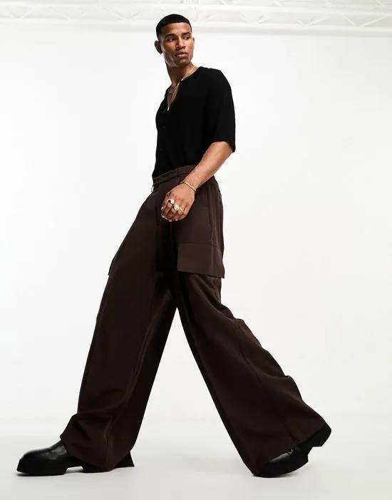 super oversized suit cargo pants with pockets in brown