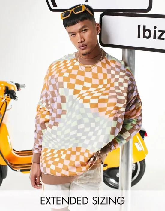 super oversized sweatshirt in all over checkerboard print