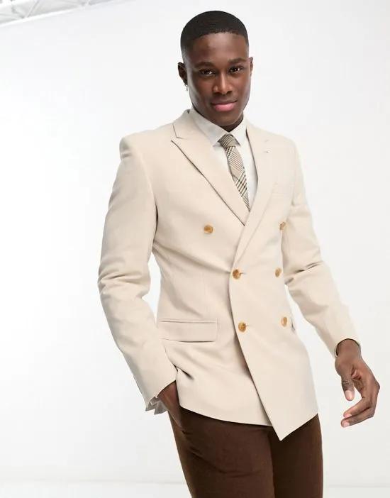 super skinny double breasted suit jacket in stone