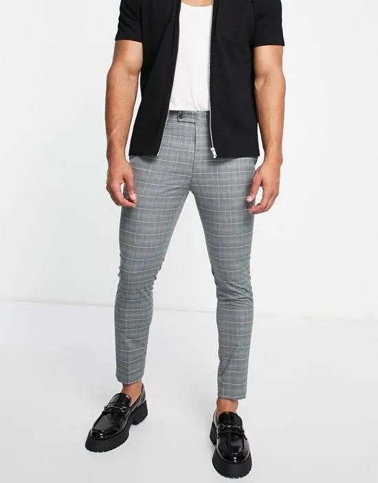 super skinny fit gray windowpane plaid suit pants
