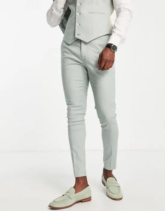 super skinny linen mix suit pants in sage green