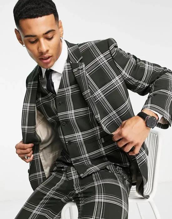 super skinny mix and match green check suit jacket