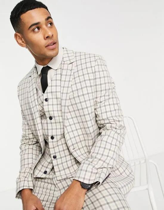 super skinny mix and match stone gingham check suit jacket