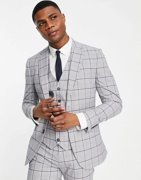 super skinny single breasted suit jacket in gray check