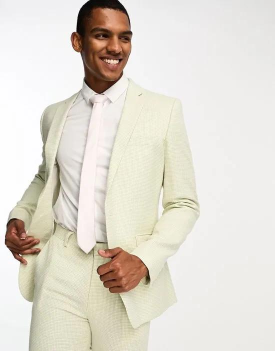 super skinny suit jacket in linen in puppytooth check in green