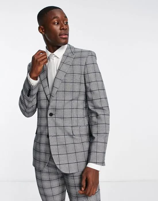 super skinny suit jacket in textured blue check