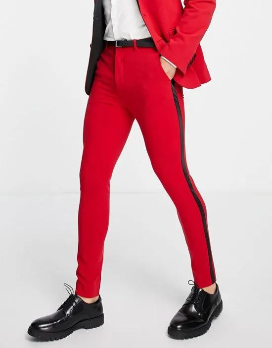 super skinny tuxedo pants in red with satin side stripe