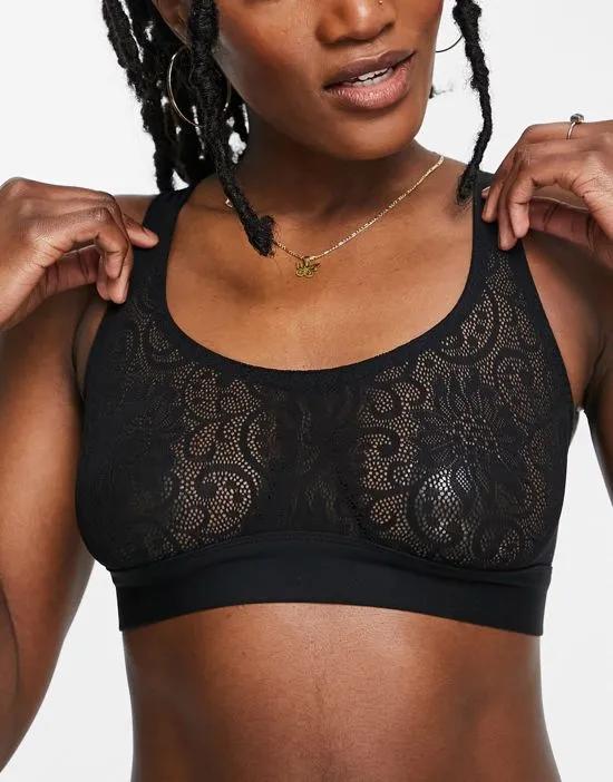 super soft nylon blend barely-there lace crop bralette in black - BLACK