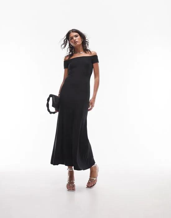 super soft shaping bardot maxi dress in black