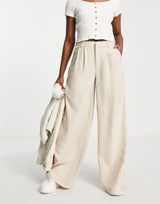 super wide leg tailored pants in stone