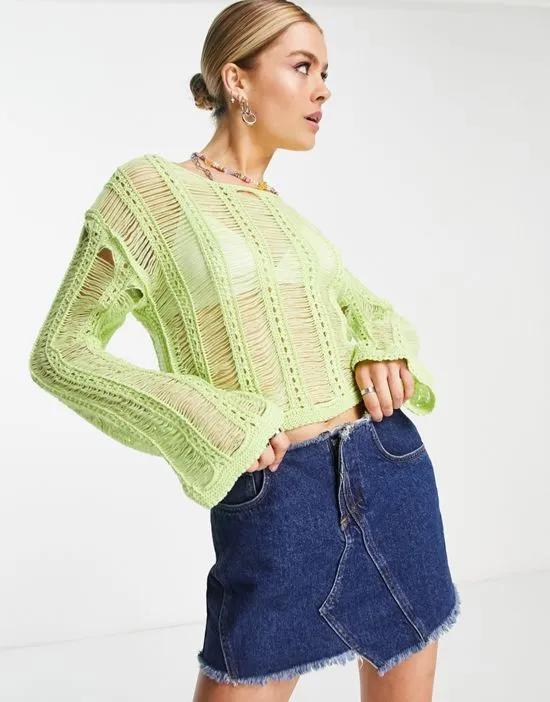 sweater with ladder open stitch in green