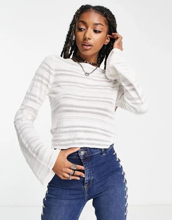 sweater with sheer stripe in white