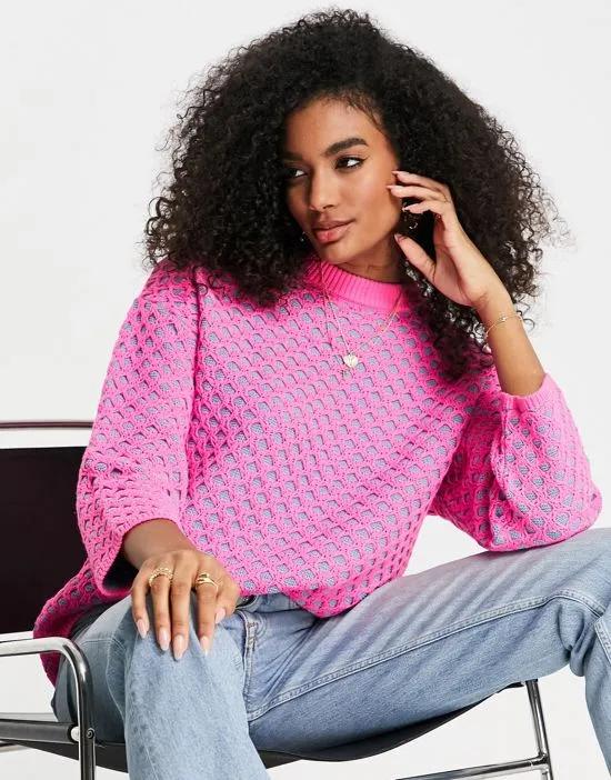 sweater with textured stitch in pink