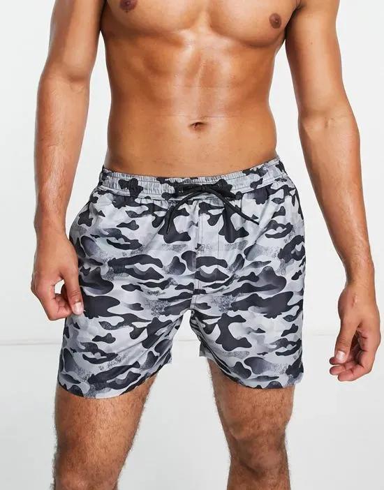 swim shorts in gray camo