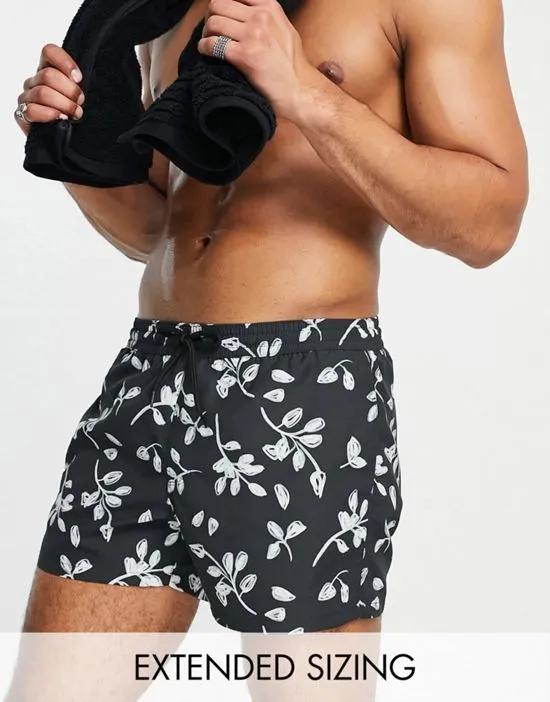 swim shorts in short length with scribble floral print in black