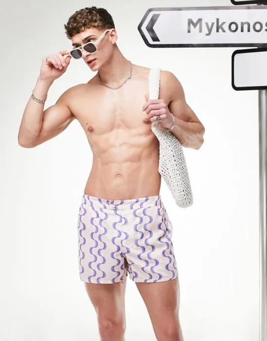 swim shorts in short length with smart styling in wavy pastel stripe