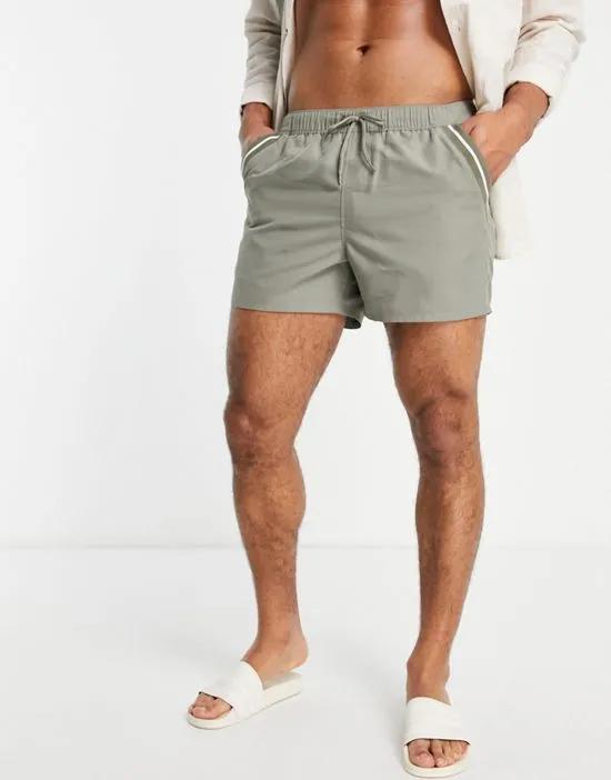 swim shorts in short length with tipping in khaki