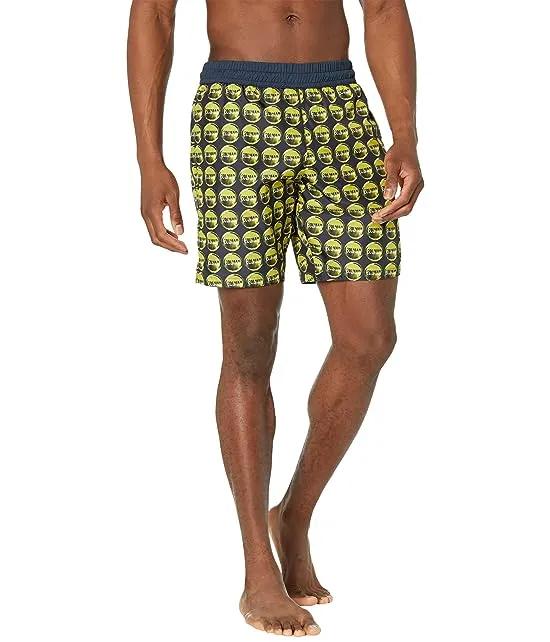 Swim Trunks in Solid Color with Transfer Print