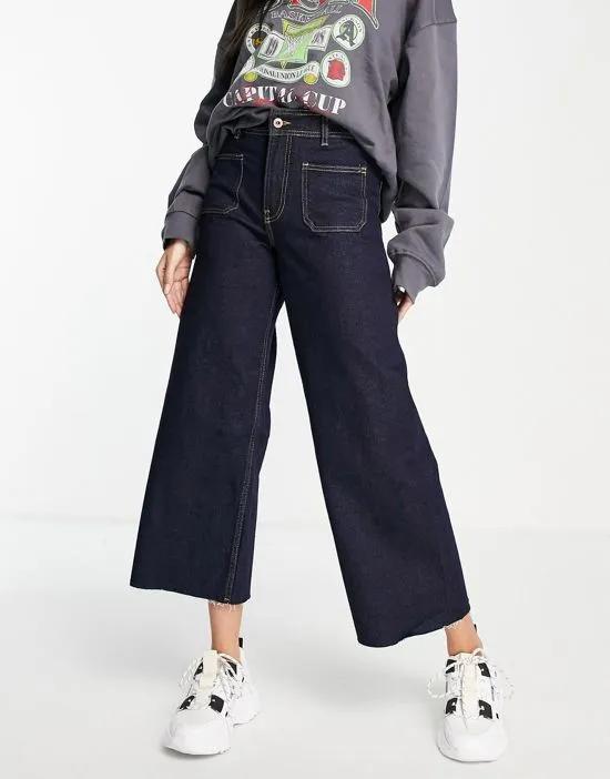 Sylvie cropped high waist wide leg jeans in dark blue