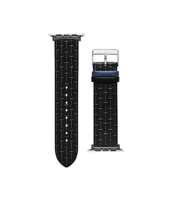 T Embossed Leather Blue Keeper smartwatch band compatible with Apple watch strap 42mm, 44mm