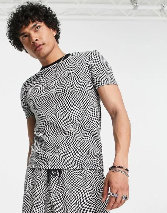 T-shirt in black and white grid jacquard - part of a set