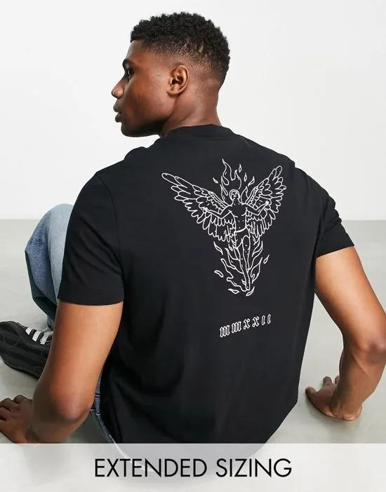 t-shirt in black with angel line drawing back print