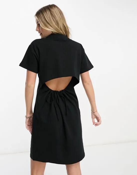 t-shirt mini dress with cut out back in black