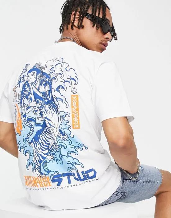 t-shirt with japanese tiger back print in white