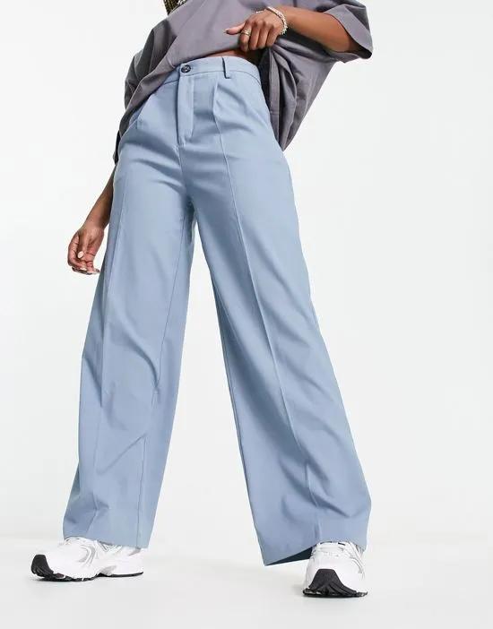 tailored dad pants in dusty blue