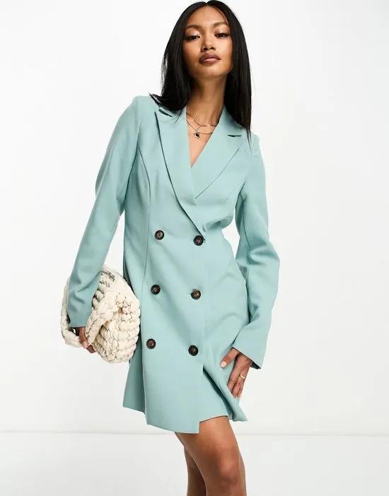 tailored double breasted blazer dress in turquoise