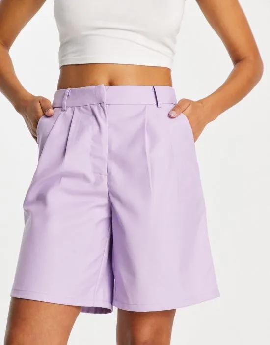 tailored longline shorts in lilac - part of a set