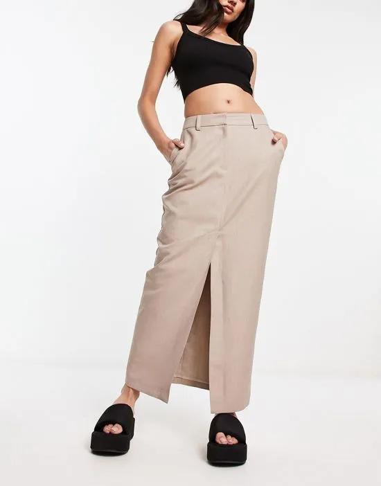 tailored maxi skirt in taupe