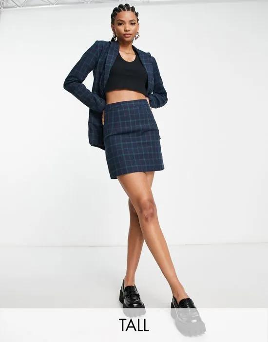 tailored mini skirt in navy and green check
