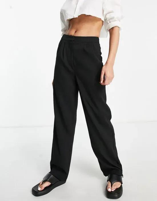 tailored pants with elastic cuff detailing in black