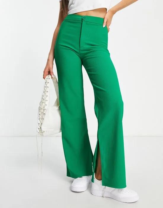 tailored pants with split hem in green
