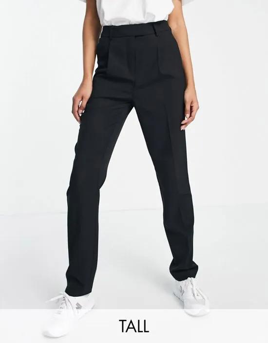 tailored slim high waisted pleat pants in Black