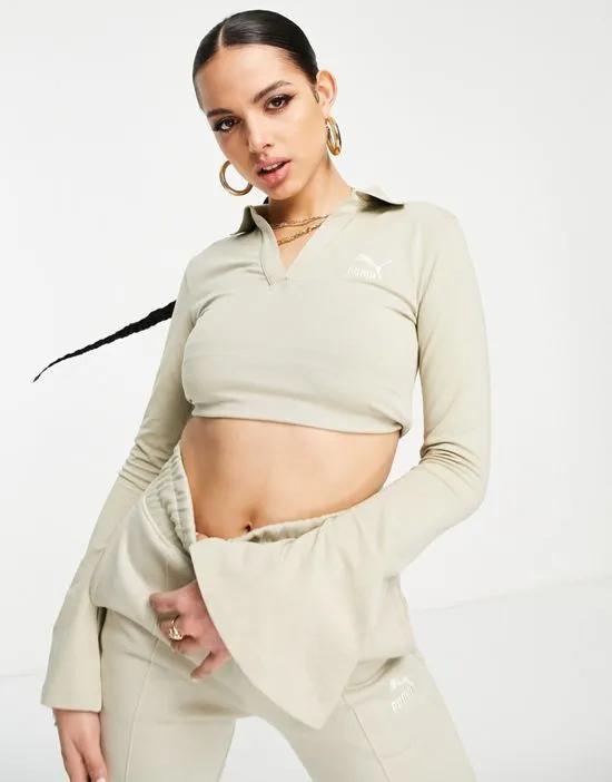tailoring flare sleeve polo top in spray green - Exclusive to ASOS