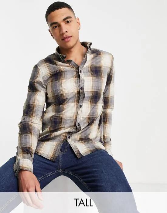 Tall check shirt in beige